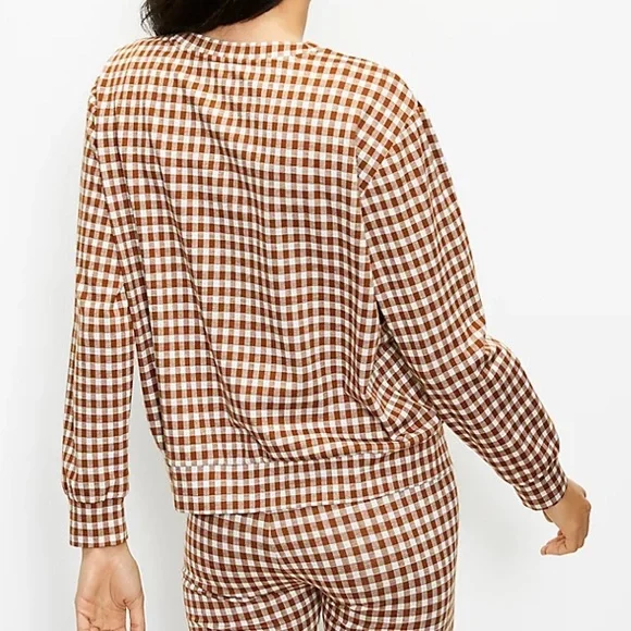 LOU AND GREY BIRDSEYE GINGHAM PONTE SWEATSHIRT IN PLUM KISS SIZE LARGE - Picture 9 of 9